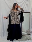 FANCY FAUX GEORGETTE EMBROIDERY SEQUENCE WORK TOP PALAZZO WITH DUPATTA PARTY WEAR WHOLESALE PRICE ETHNIC GARMENT (9)
