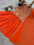 FANCY FAUX GEORGETTE EMBROIDERY SEQUENCE WORK TOP PALAZZO WITH DUPATTA WEDDING WEAR WHOLESALE PRICE ETHNIC GARMENT(14)