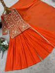 FANCY FAUX GEORGETTE EMBROIDERY SEQUENCE WORK TOP PALAZZO WITH DUPATTA WEDDING WEAR WHOLESALE PRICE ETHNIC GARMENT(14)