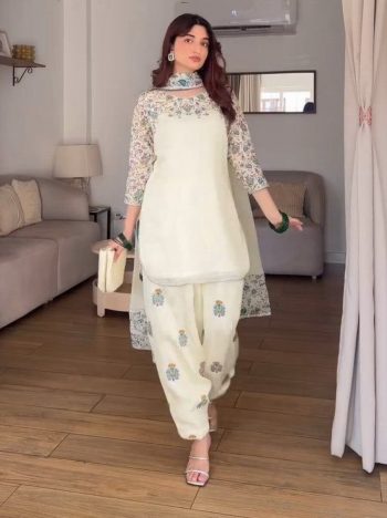 FANCY GEORGETTE DIGITAL PRINT WORK TOP PATIYALA WITH DUPATTA WHITE