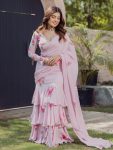 FANCY GEORGETTE DIGITAL PRINTED  LEHENGA SAREE WITH ATTACHED DUPATTA AND BLOUSE BABY PINK