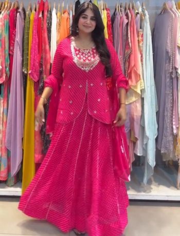 FANCY GEORGETTE EMBROIDERY CODING WORK WITH DIGITAL PRINT WORK TOP LEHENGA WITH DUPATTA PINK
