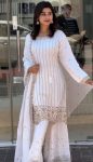 FANCY GEORGETTE EMBROIDERY WITH THREAD AND SEQUENCE WORK TOP PALAZZO WITH DUPATTA WHITE