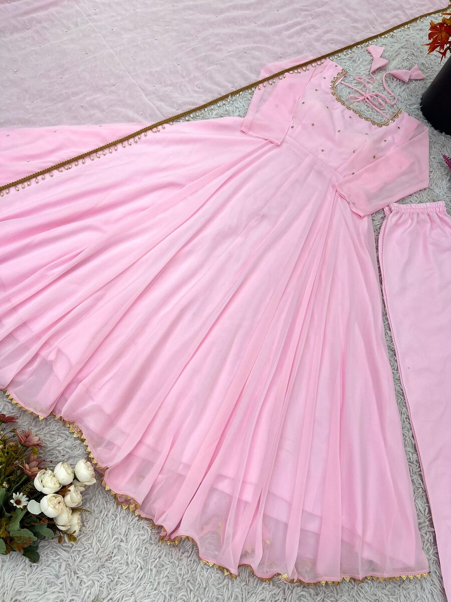 FANCY GEORGETTE EMBROIDERY WORK GOWN BOTTOM WITH DUPATTA PARTY WEAR WHOLESALE PRICE ETHNIC GARMENT (7)