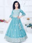 FANCY GEORGETTE EMBROIDERY WORK KID'S LEHENGA CHOLI WITH DUPATTA  SKY