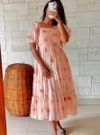 FANCY GEORGETTE FLORAL PRINTED ONE PIECE PEACH