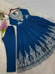 FANCY GEORGETTE MULTI THREAD EMBROIDERY SEQUENCE WORK GOWN BOTTOM WITH DUPATTA WEDDING WEAR WHOLESALE PRICE ETHNIC GARMENT (6)