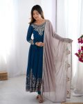 FANCY GEORGETTE MULTI THREAD EMBROIDERY SEQUENCE WORK GOWN BOTTOM WITH DUPATTA BLUE