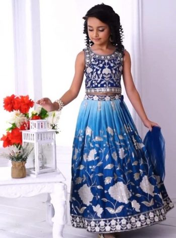 FANCY GEORGETTE PRINTED WITH EMBROIDERY SEQUENCE WORK  KID'S LEHENGA CHOLI WITH DUPATTA BLUE