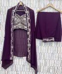 FANCY GEORGETTE SEQUENCE EMBROIDERY WORK BLOUSE PALAZZO WITH SHRUG STYLE KOTI PARTY WEAR WHOLESALE PRICE ETHNIC GARMENT (3)