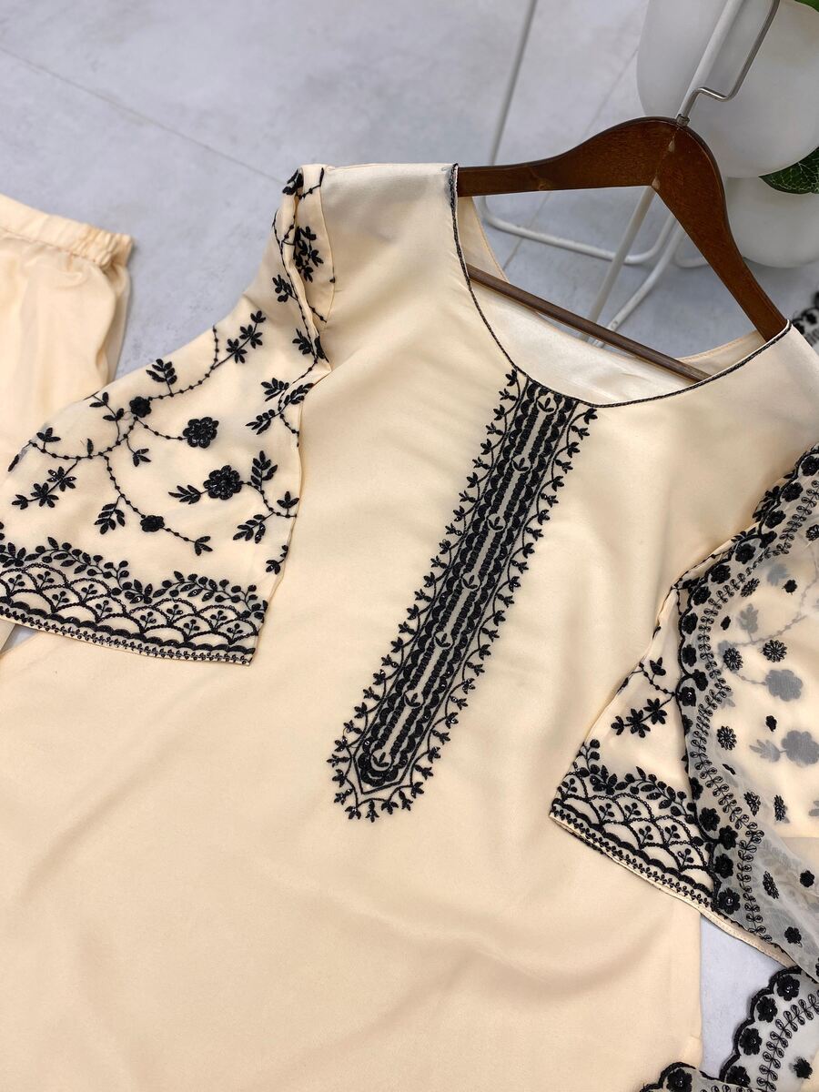 FANCY GEORGETTE SEQUENCE EMBROIDERY WORK TOP PALAZZO WITH DUPATTA OFFICE WEAR WHOLESALE PRICE ETHNIC GARMENT (2)