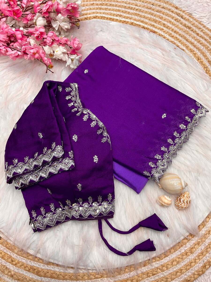 FANCY HAND DYEING CHINON EMBROIDERY SEQUENCE AND JARI WORK AND BORDER ARCA WORK SAREE WITH UNSTITCHED BLOUSE FESTIVE WEAR WHOLESALE PRICE ETHNIC GARMENT (24)