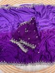 FANCY HAND DYEING CHINON EMBROIDERY SEQUENCE AND JARI WORK AND BORDER ARCA WORK SAREE WITH UNSTITCHED BLOUSE PURPLE
