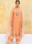 FANCY  HEAVY FAUX GEORGETTA  EMBROIDERY SEQUENCE WORK TOP PALAZZO WITH DUPATTA PEACH