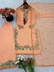 FANCY HEAVY FAUX GEORGETTA EMBROIDERY SEQUENCE WORK TOP PALAZZO WITH DUPATTA FUNCTIONAL WEAR WHOLESALE PRICE ETHNIC GARMENT (4)