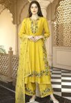FANCY  HEAVY FAUX GEORGETTA  EMBROIDERY SEQUENCE WORK TOP PALAZZO WITH DUPATTA YELLOW