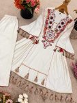 FANCY KHADI COTTON EMBROIDERY SEQUENCE WORK WITH REAL MIRROR WORK KURTI PALAZZO SET PARTY WEAR WHOLESALE PRICE ETHNIC GARMENT (3)