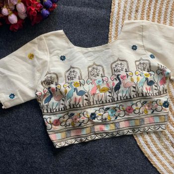 FANCY KHADI COTTON EMBROIDERY WORK STITCHED BLOUSE OFF WHITE