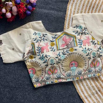 FANCY KHADI COTTON EMBROIDERY WORK STITCHED BLOUSE OFF WHITE