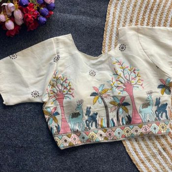 FANCY KHADI COTTON EMBROIDERY WORK STITCHED BLOUSE OFF WHITE