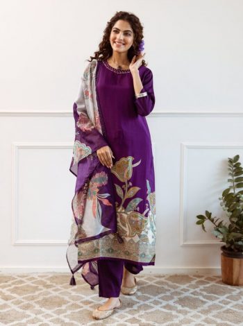 FANCY KITKAT SILK FLORAL PRINTED TOP BOTTOM WITH DUPATTA PURPLE