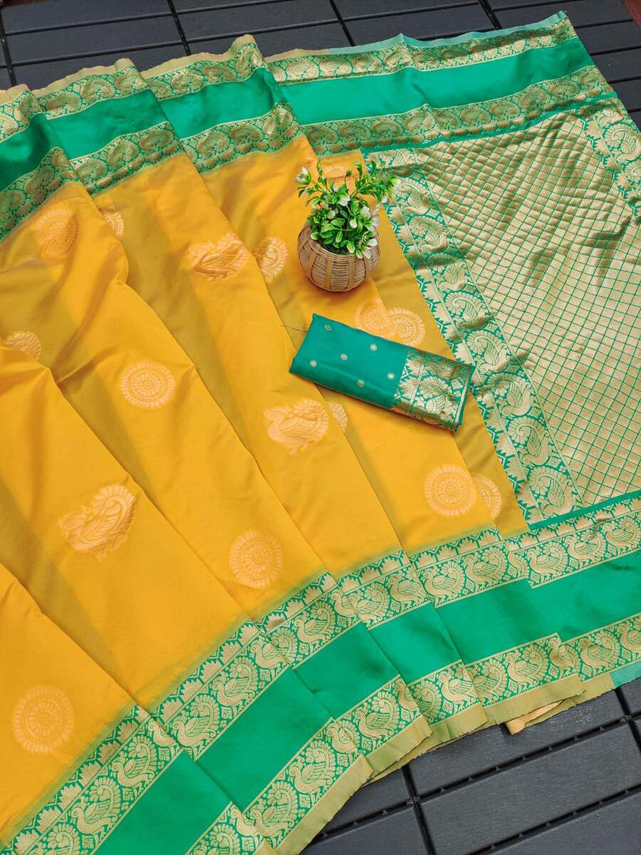 FANCY LICHI SILK JACQUARD WORK SAREE WITH UNSTITCHED BLOUSE FESTIVE WEAR WHOLESALE PRICE ETHNIC GARMENT (3)