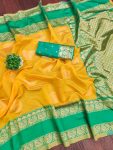 FANCY LICHI SILK JACQUARD WORK SAREE WITH UNSTITCHED BLOUSE FESTIVE WEAR WHOLESALE PRICE ETHNIC GARMENT (3)