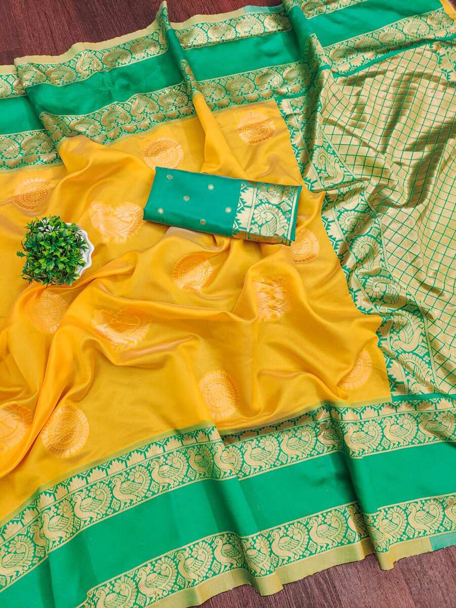 FANCY LICHI SILK JACQUARD WORK SAREE WITH UNSTITCHED BLOUSE FESTIVE WEAR WHOLESALE PRICE ETHNIC GARMENT (4)