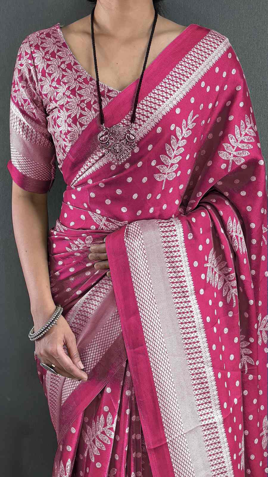 FANCY MOSS SILK PRINT WORK READY TO WEAR SAREE WITH UNSTITCHED BLOUSE FESTIVE WEAR WHOLESALE PRICE ETHNIC GARMENT (1)