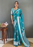 FANCY MOSS SILK PRINT WORK READY TO WEAR SAREE WITH UNSTITCHED BLOUSE RAMA