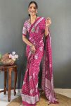 FANCY MOSS SILK PRINT WORK READY TO WEAR SAREE WITH UNSTITCHED BLOUSE RANI