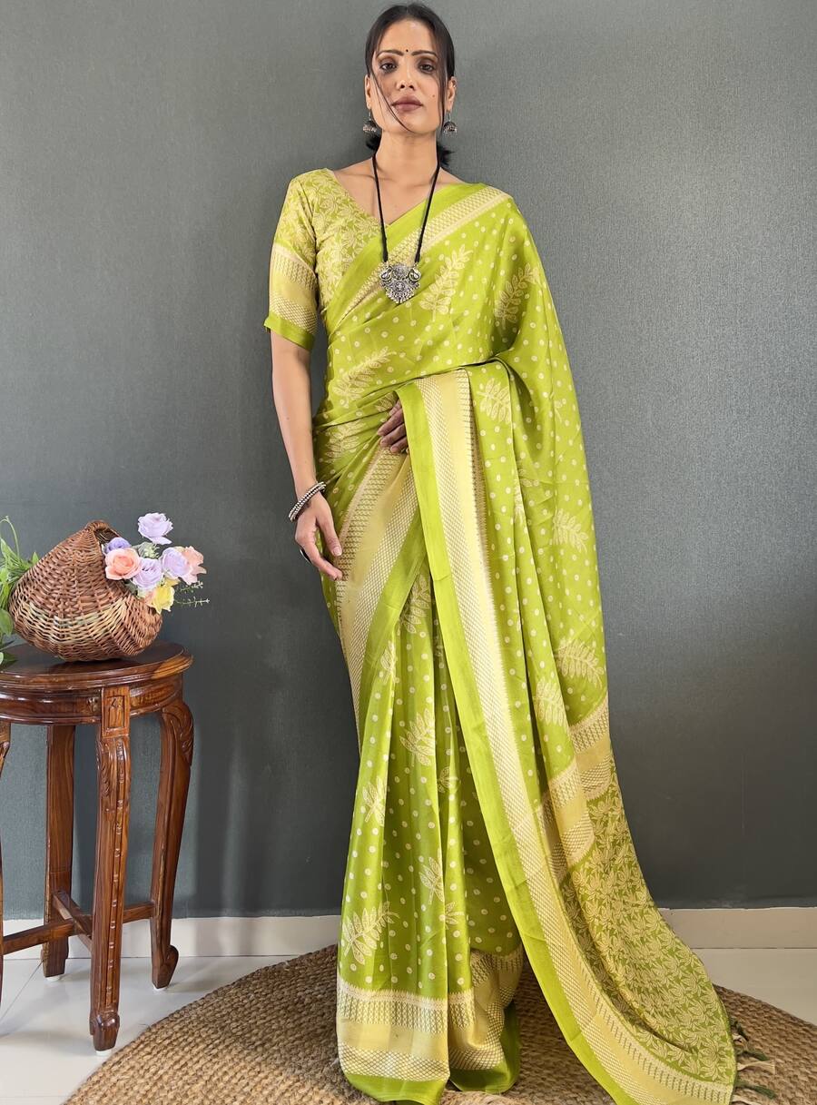 FANCY MOSS SILK PRINT WORK READY TO WEAR SAREE WITH UNSTITCHED BLOUSE FESTIVE WEAR WHOLESALE PRICE ETHNIC GARMENT (3)