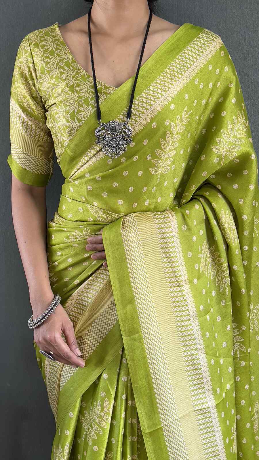 FANCY MOSS SILK PRINT WORK READY TO WEAR SAREE WITH UNSTITCHED BLOUSE FESTIVE WEAR WHOLESALE PRICE ETHNIC GARMENT (5)