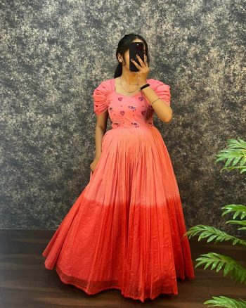 FANCY MUL COTTON HAND WORK GOWN PINK