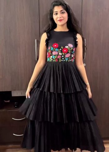 FANCY MUL MUL COTTON EMBROIDERY THREAD WORK ONE PIECE BLACK