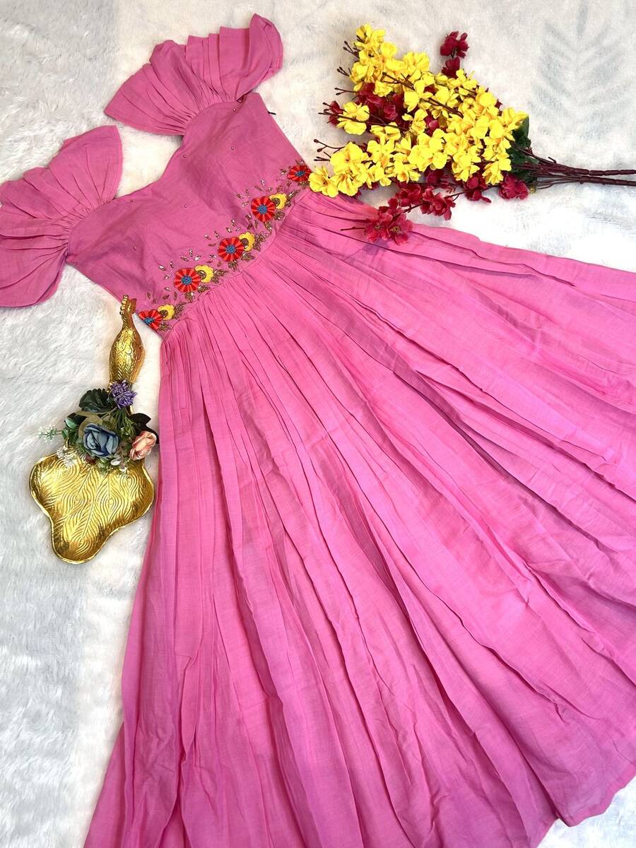 FANCY MUL MUL COTTON HANDWORK ONE PIECE PARTY WEAR WHOLESALE PRICE ETHNIC GARMENT (5)