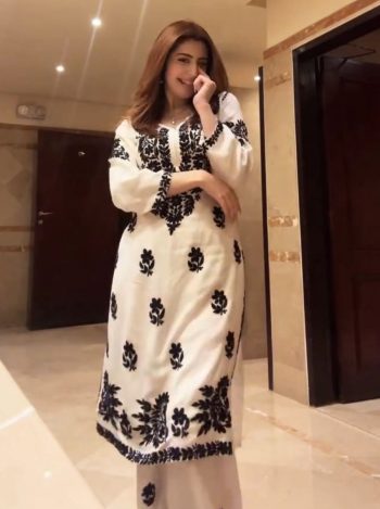 FANCY MUSLIN EMBROIDERY WORK KURTI PALAZZO SET WHITE