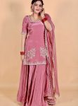 FANCY NATURAL CREPE EMBROIDERY SEQUENCE WORK TOP PALAZZO WITH DUPATTA BABY PINK