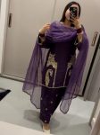 FANCY NATURAL CREPE EMBROIDERY SEQUENCE WORK TOP PATIYALA WITH DUPATTA PURPLE