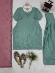 FANCY NATURAL CREPE THREAD WORK TOP PATIYALA WITH DUPATTA FESTIVE WEAR WHOLESALE PRICE ETHNIC GARMENT (4)