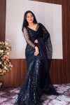 FANCY NET SEQUENCE AND THREAD WORK WITH JHALAR BORDER WORK READY TO WEAR SAREE WITH UNSTITCHED BLOUSE PARTY WEAR WHOLESALE PRICE ETHNIC GARMENT (2)