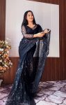FANCY NET SEQUENCE AND THREAD WORK WITH JHALAR BORDER WORK READY TO WEAR SAREE WITH UNSTITCHED BLOUSE PARTY WEAR WHOLESALE PRICE ETHNIC GARMENT (2)