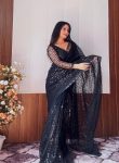 FANCY NET SEQUENCE AND THREAD WORK WITH JHALAR BORDER WORK READY TO WEAR SAREE WITH UNSTITCHED BLOUSE PARTY WEAR WHOLESALE PRICE ETHNIC GARMENT (2)