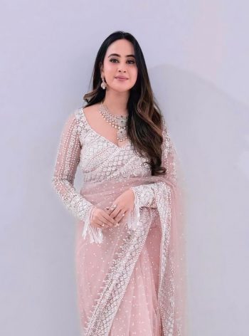 FANCY NET SEQUENCE EMBROIDERY TUSSLE WORK SAREE WITH UNSTITCHED BLOUSE BABY PINK