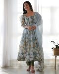 FANCY ORGANZA SILK FLORAL PRINT WORK ANARKALI GOWN BOTTOM WITH DUPATTA FESTIVE WEAR WHOLESALE PRICE ETHNIC GARMENT (3)