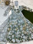 FANCY ORGANZA SILK FLORAL PRINT WORK ANARKALI GOWN BOTTOM WITH DUPATTA FESTIVE WEAR WHOLESALE PRICE ETHNIC GARMENT (3)