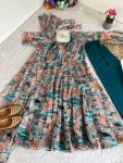 FANCY ORGANZA TABBY SILK DIGITAL PRINT WORK ANARKALI GOWN BOTTOM WITH DUPATTA FESTIVE WEAR WHOLESALE PRICE ETHNIC GARMENT (3)