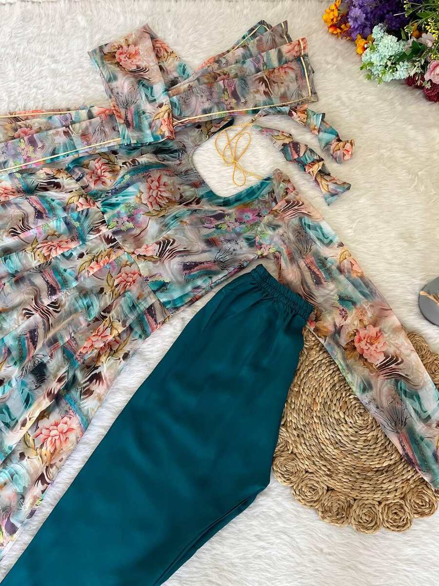 FANCY ORGANZA TABBY SILK DIGITAL PRINT WORK ANARKALI GOWN BOTTOM WITH DUPATTA FESTIVE WEAR WHOLESALE PRICE ETHNIC GARMENT (6)