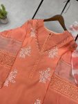 FANCY ROMAN SILK EMBROIDERY WORK AND GPO LACE WITH SOFT ORGANZA IN SLEEVES DESIGN TOP BOTTOM WITH DUPATTA CASAUL WEAR WHOLESALE PRICE ETHNIC GARMENT (5)
