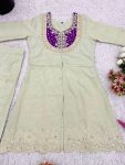 FANCY SHIMMER SILK EMBROIDERY CODING SEQUENCE WORK WITH BEADS WORK CO-ORD SET PARTY WEAR WHOLESALE PRICE ETHNIC GARMENT (9)